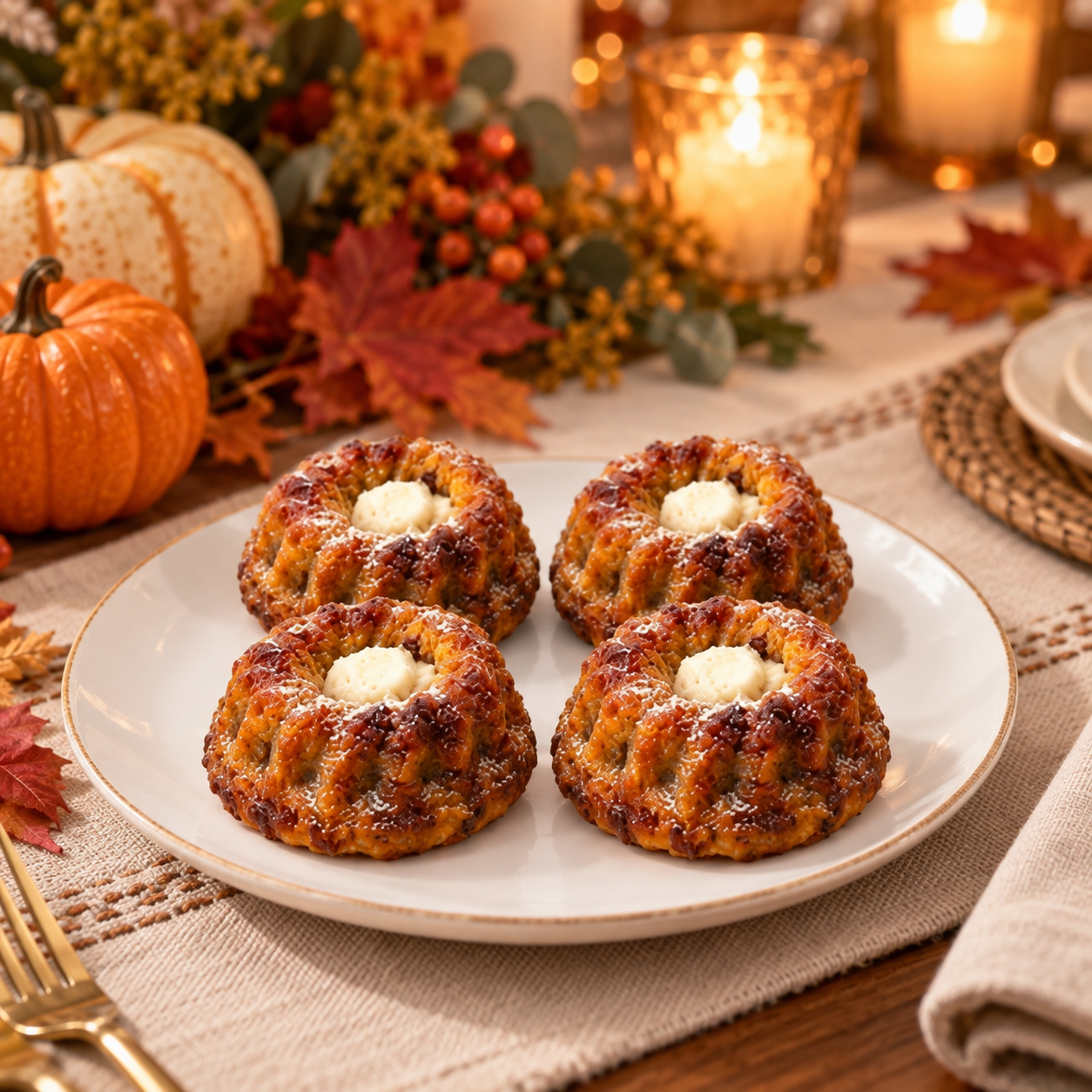 Thanksgiving Lazy Susan Centerpiece with rum-infused bites and fall florals